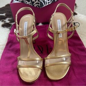 Diane Von Furstenberg Womens Viola Too Dress Sandals Gold Leather Size 7M